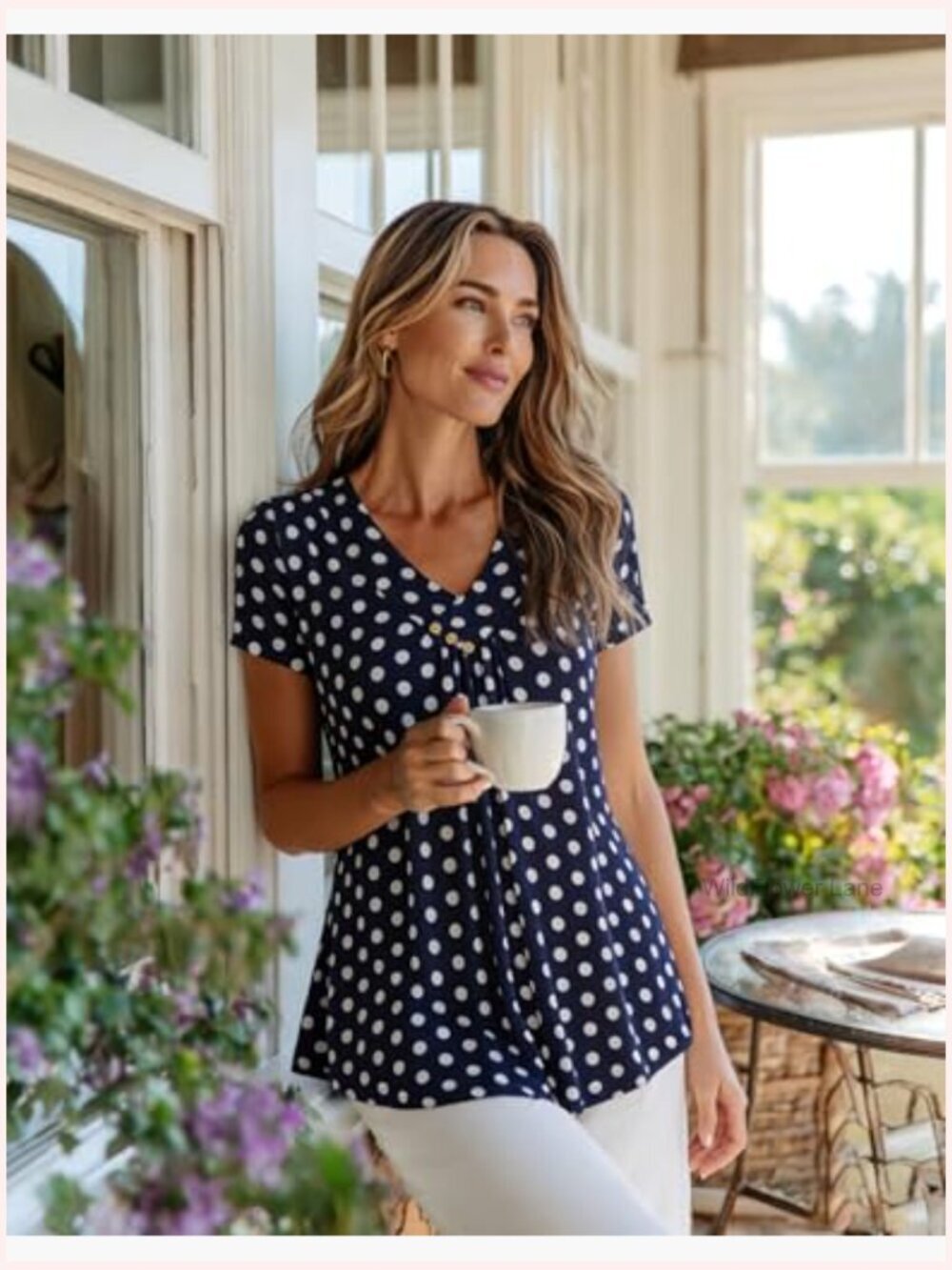 Women's Tunic Top Short Sleeve V Neck Dressy Blouse Loose Fit - Picture 2 of 7